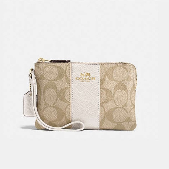 Coach Corner Zip Wristlet Wallet In Signature Canvas Cream White - Picture 1 of 12